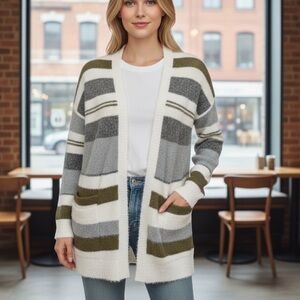 Pink Clover Cozy Striped Open-Front Cardigan Sweater Size S